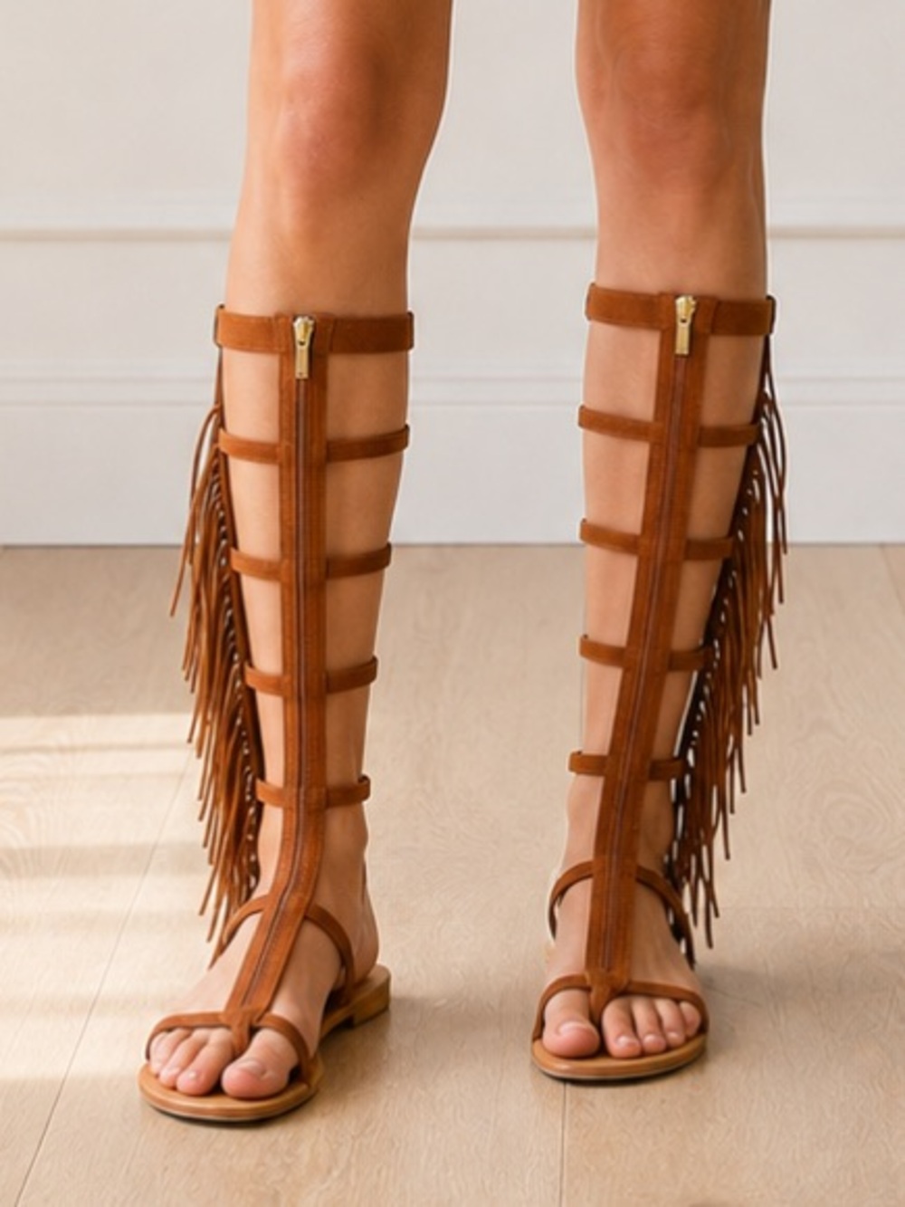 Colin Stuart Victoria’s Secret Sandals 9B Suede Fringe Tall Gladiator Festival
